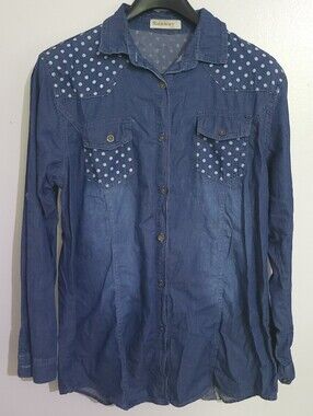 Runway Paris Polka Dot Denim Button Shirt Size L